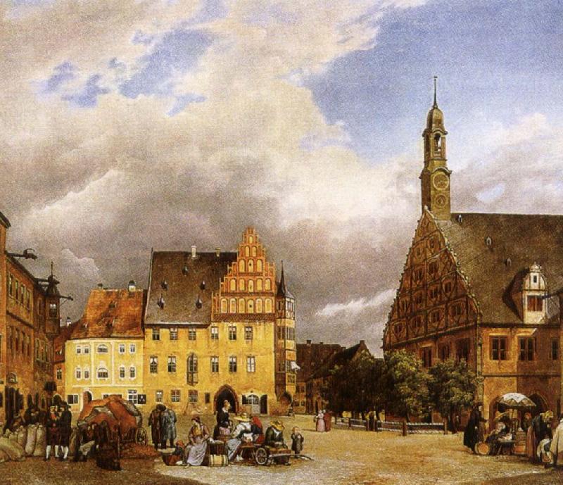 johannes brahms the market place zwickau, where schumann was born oil painting picture